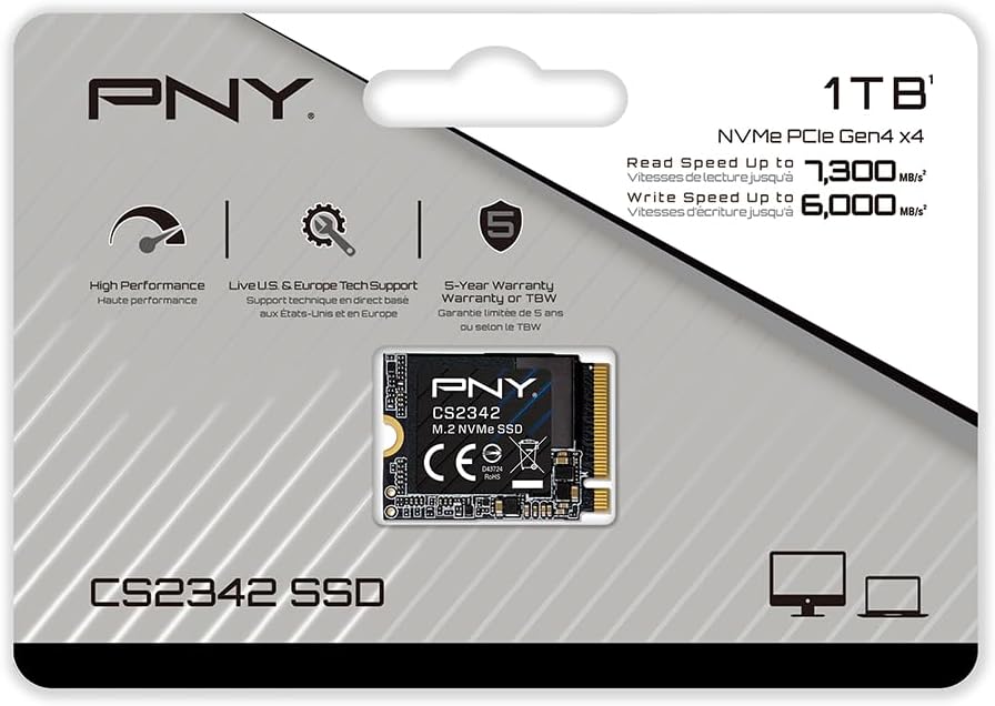 PNY CS2342 1TB Gen4 PCIe NVMe M.2 2230 3D NAND SSD – Up to 7,300/6,000 MB/s – PC/Laptop/Gaming Upgrade – Perfect for Steam Deck, ASUS ROG Ally, MSI Claw – Internal Solid-State Drive M230CS2342-1TB-TB - Image 5