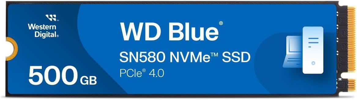 Western Digital 500GB WD Blue SN580 NVMe Internal Solid State Drive SSD - Gen4 x4 PCIe 16Gb/s, M.2 2280, Up to 4,000 MB/s - WDS500G3B0E