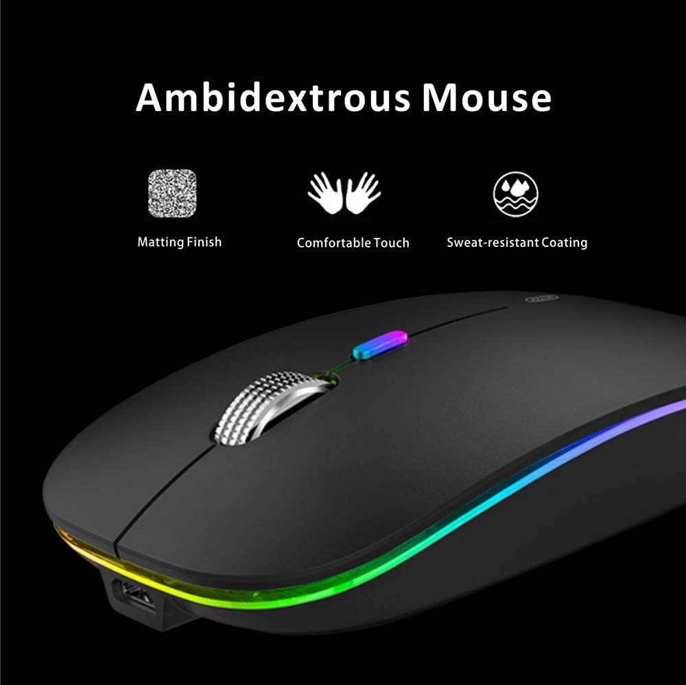 Uiosmuph LED Wireless Mouse, G12 Slim Rechargeable Silent Mouse, 2.4G Portable USB Optical Computer Mice with USB Receiver and Type C Adapter (Matte Black) - Image 7