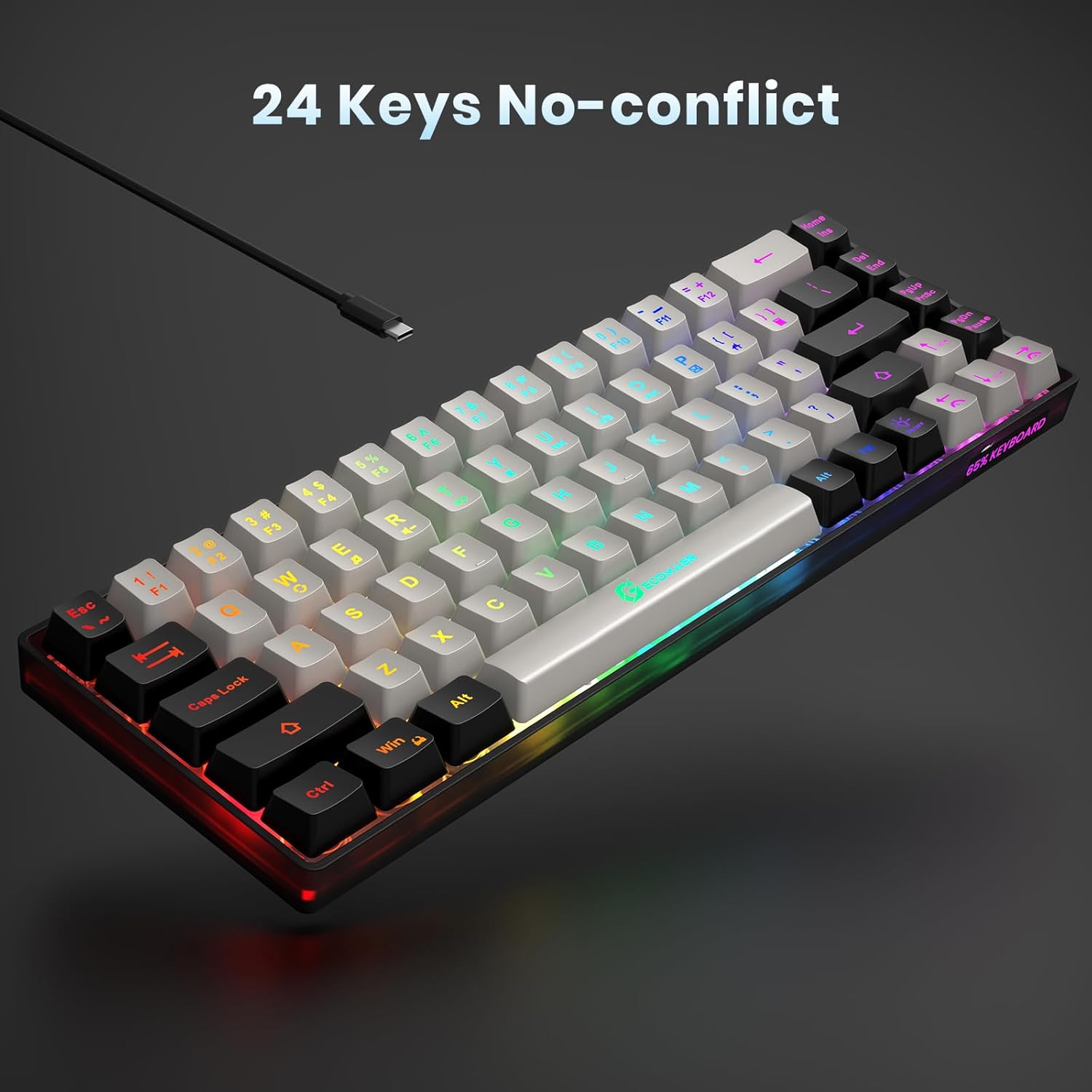 65% Gaming Keyboard, Wired Backlit Mini Keyboard, Ultra-Compact Anti-Ghosting No-Conflict 68 Keys Membrane Gaming Wired Keyboard for PC Laptop Windows Gamer - Image 5