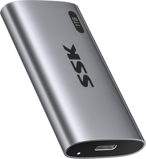SSK 1TB SSD External Hard Drive, Portable SSD Up to 550MB/s Fast Solid State Drives, External Drive USB 3.2 Gen2 for iPhone 15/Pro, Windows, Mac, Android with LED Light, Trim, Smart Supported