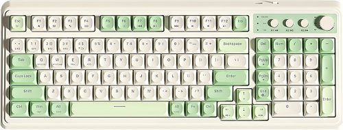 AULA S99 Gaming Keyboard, Wireless Computer Keyboards, Tri-Mode Bluetooth/2.4GHz/USB-C Custom Creamy Keyboard with Number Pad, RGB Backlit Media Knob Cute Programmable Keybaord for PC Gamer – Green