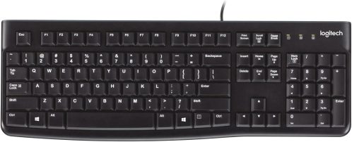 Logitech K120 Wired Keyboard for Windows, Plug and Play, Full-Size, Spill-Resistant, Curved Space Bar, Compatible with PC, Laptop – Black
