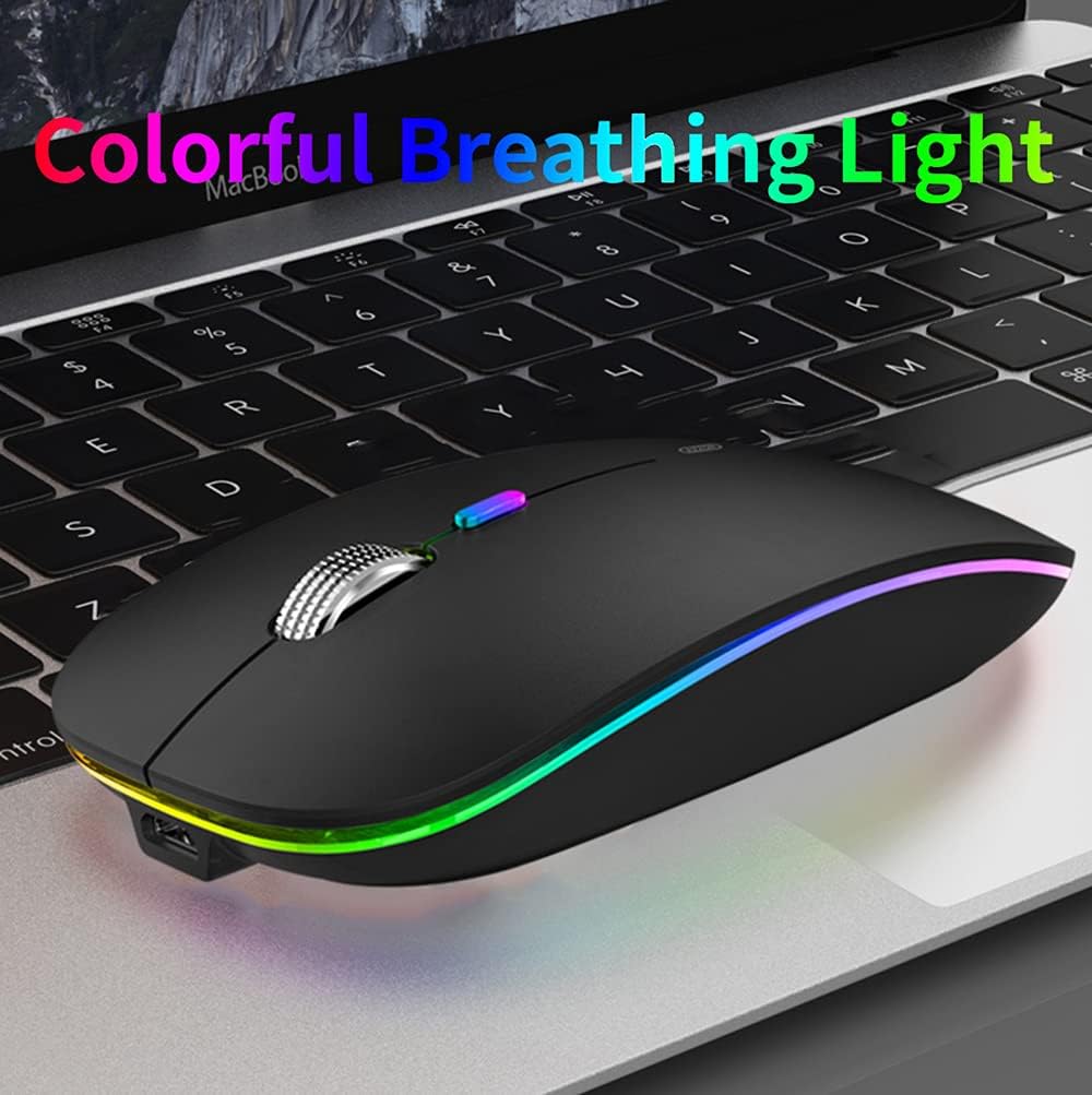 Uiosmuph LED Wireless Mouse, G12 Slim Rechargeable Silent Mouse, 2.4G Portable USB Optical Computer Mice with USB Receiver and Type C Adapter (Matte Black) - Image 2