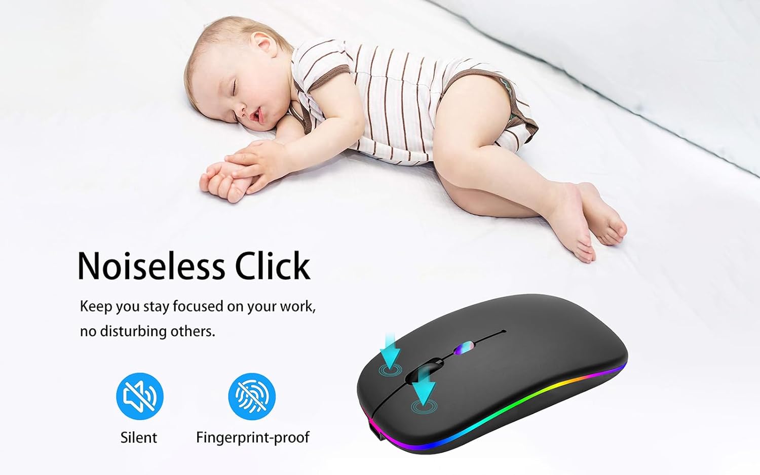 Wireless Bluetooth Mouse Rechargeable Laptop Mice with LED Use Portable(BT5.2 and USB 2.4G) Dual Mode Connection Silent Slim Computer Mouse for Laptop/iPad Tablet/Apple MacBook/PC (Black) - Image 3