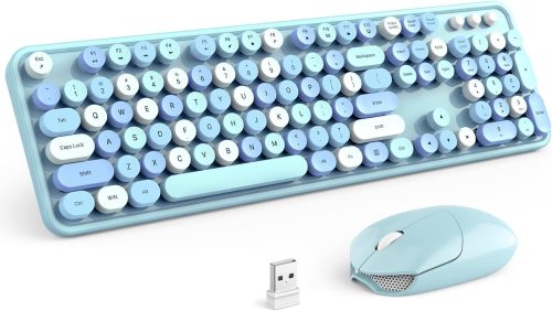 KNOWSQT Wireless Keyboard and Mouse Combo, Blue Colorful 2.4G Typewriter Full-Size Cute Keyboards – USB Receiver Plug and Play, for Computer, PC, Laptop, Desktop, Windows