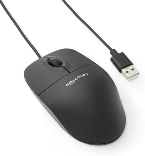 Amazon Basics 3-Button USB Wired Mouse with Scrolling and Tracking – Standard, Black