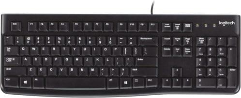 Logitech K120 Wired Keyboard for Windows, Plug and Play, Full-Size, Spill-Resistant, Curved Space Bar, Compatible with PC, Laptop – Black
