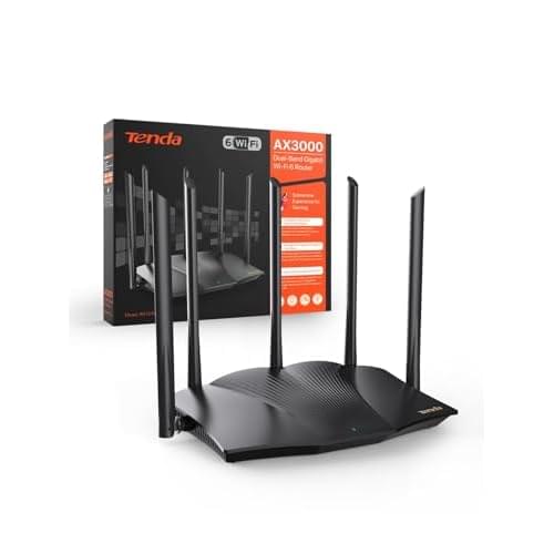 Tenda WiFi 6 Gaming Router, AX3000 Dual Band Gigabit Wireless Router for Home, Long Range Coverage with 5 * 6dBi High-Gain Antennas, High Speed with 4 Gigabit Ports, Support WPA3, VPN(RX12Pro)