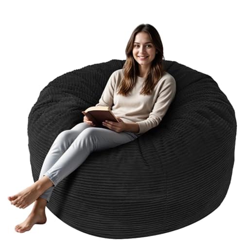 Bean Bag Chairs for Adults, 4FT Bean Bag Chairs with Plush Microfiber Removable Cover, Giant Bean Bag Chairs with Memory Foam Big Sofa Bean Bag Chairs for Reading, Gaming Cozy Chair, Black