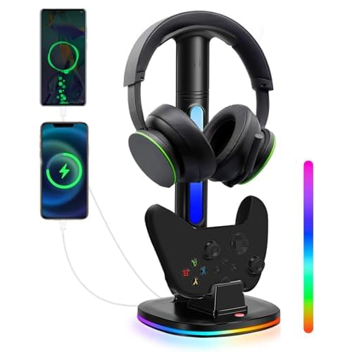 Controller Charger with RGB Headphone Stand for Xbox Series X|S/Elite 2/One/One X/One S/One Elite, XSX Controller Charger Station with 2 USB Port, Headset Stand for Xbox Charging Station Dock