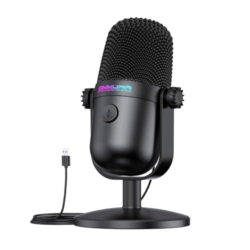 Gaming Microphone with Noise Cancellation & Mute Button, USB Condenser Mic for Streaming/Recording, Ultra-Compact Design, Compatible with PC/Mac/PS4/PS5, Podcast/YouTube/Twitch/Discord (Black)
