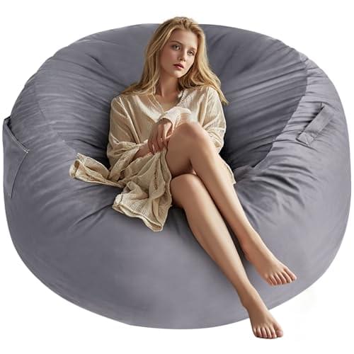 Sweetcrispy Bean Bag Chairs, 4Ft Bean Bags for Adults, Large Oversized Beanbag Chair with Memory Foam Filled and Soft Removable Washable Cover, Comfy Sofa for Living Room Bedroom Dorm, 4 Feet Gray