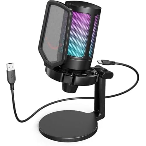 Fifine USB Microphone for PC Gaming, Computer Desktop Streaming Microphone with Mute Button, Gain Knob for Video Podcast, RGB Mic for PS4/PS5, Laptop A6NEO