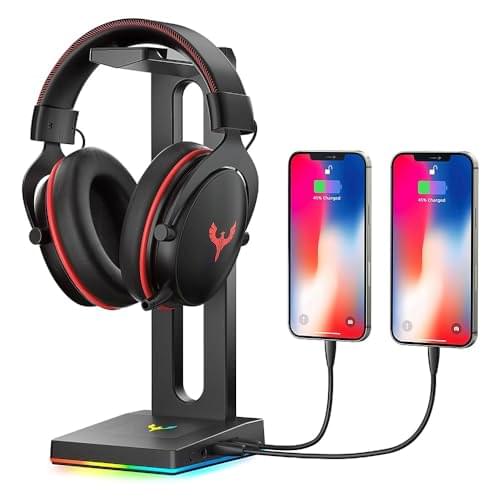 Blade Hawks RGB Gaming Headphone Stand with 3.5mm AUX and 2 USB Ports, Durable Headset Stand Holder for Bose, Beats, Sony, Sennheiser, Jabra, JBL, AKG, Fancy Gaming Accessories – HS18 (Only for PC)