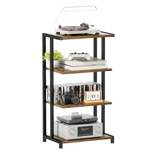 ERYTLLY 4-Tier AV Media Stand – Corner Game Console Shelf and Small Entertainment Stand – Audio Rack for TV, Small Media Console Organizer