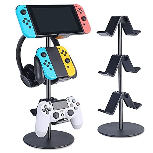 Controller Stand 3 Tier,Headphone Holder, Multi Adjustable Game Controller Headset Hanger for All Universal Gaming PC Accessories, Xbox PS4 PS5 Nintendo Switch(Smart Black)
