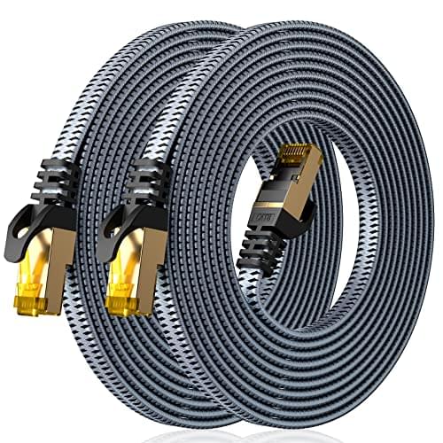 ARISKEEN Cat 8 Ethernet Cable 10 FT 2 Pack, 40Gbps 2000Mhz High Speed Cat8 Network LAN Patch Cord, Nylon Braided Heavy Duty Shielded RJ45 Flat Internet Cable for Indoor Outdoor – 10 Feet (Grey)