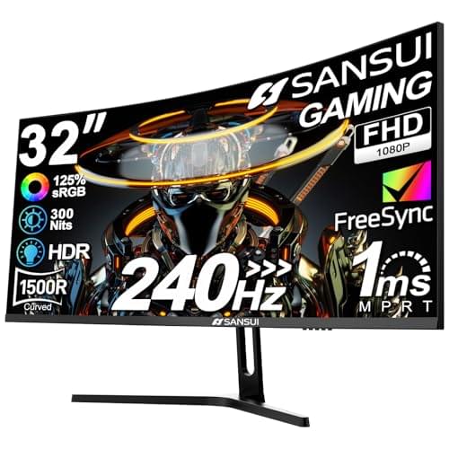 SANSUI 32 Inch Curved 240Hz Gaming Monitor High Refresh Rate, FHD 1080P Gaming PC Monitor HDMI DP1.4, Curved 1500R, 1Ms MPRT, HDR,Metal Stand,VESA Compatible (ES-G32C3F DP Cable Included)